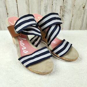 Skechers Wedge Sandals Navy Blue Striped Size 9